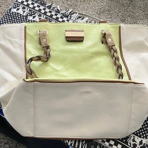Nicole Miller Cream and Lime Tote Bag
